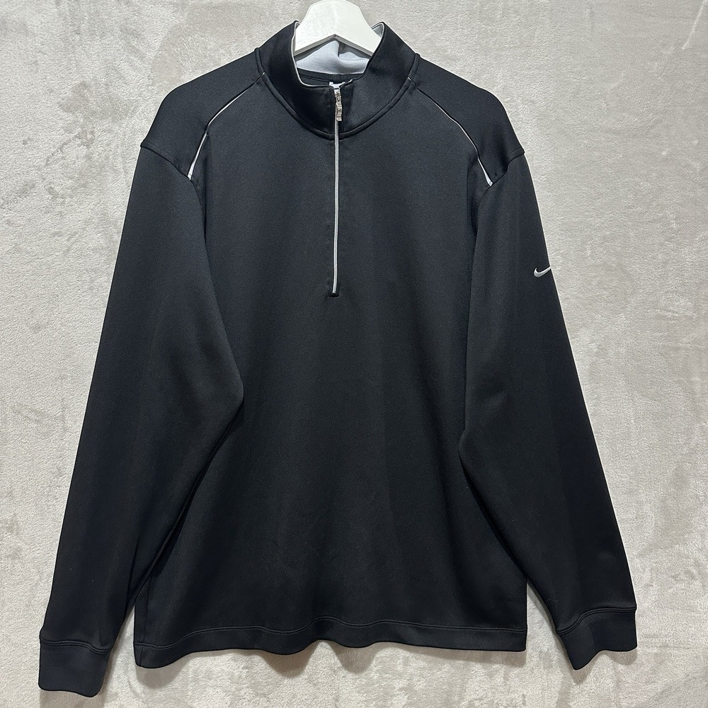 Nike Golf Mens Dri Fit Black 1/4 Zip Mock Neck Pull Over Long Sleeve Shirt Sz XL